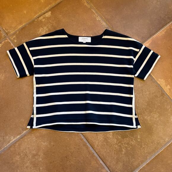 La Ligne "Short Sleeve Breton Tee" Shirt Cotton Boatneck Stripes Boxy Cropped XS - Picture 9 of 10